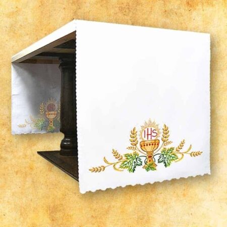 Tablecloth embroidered on the sides with "The Chalice"