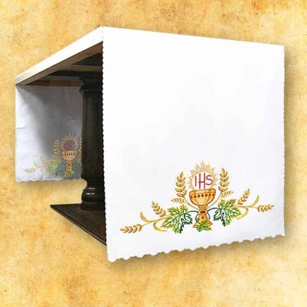 Tablecloth embroidered on the sides with "The Chalice"
