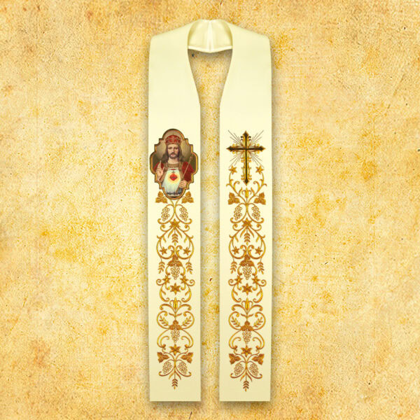 Embroidered Stole with Photographic Image "Heart of Jesus"