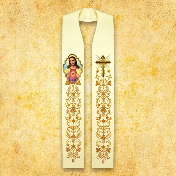 Embroidered Stole with Photographic Image "Heart of Jesus"