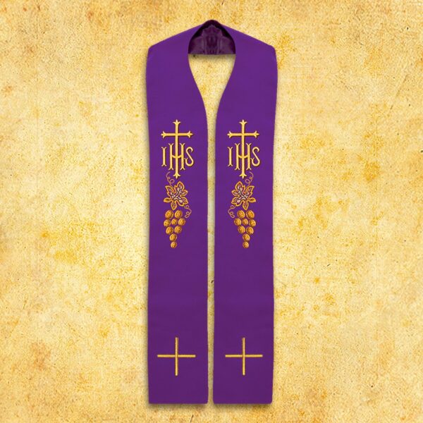 Embroidered Stole "Ihs and Grapes" with Small Embroidery