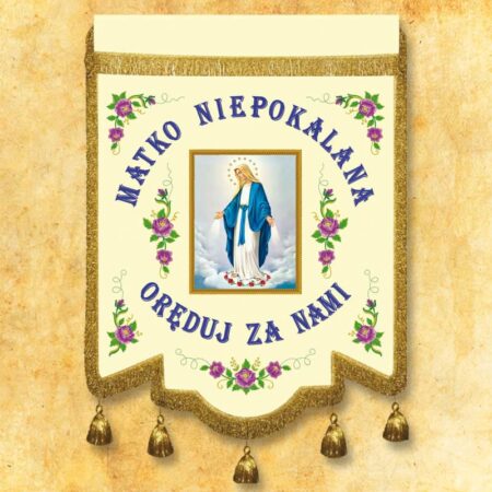 Double-sided banner embroidered with the image of Our Lady of the Rosary