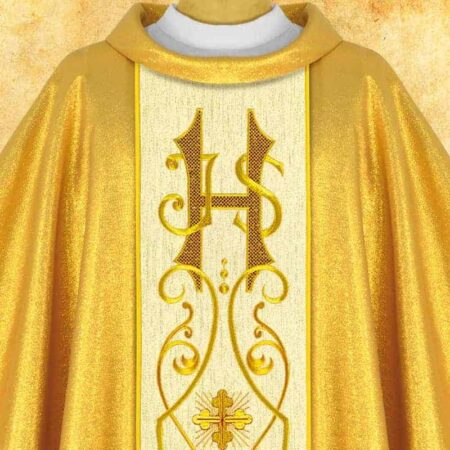 Gold Chasuble with Embroidered Belt "Ihs Large"