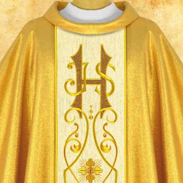 Gold Chasuble with Embroidered Belt "Ihs Large"