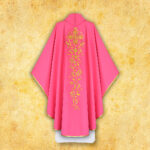 Pink embroidered chasuble "IHS"