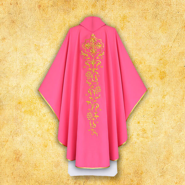 Pink embroidered chasuble "IHS"