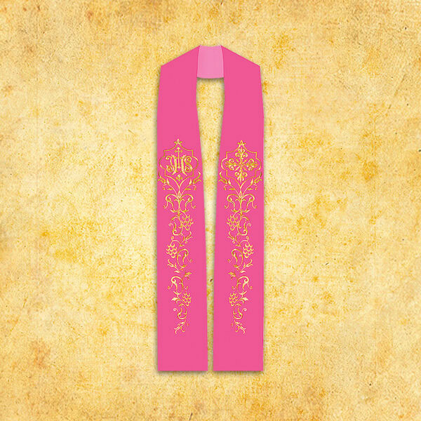Pink embroidered stola "IHS"