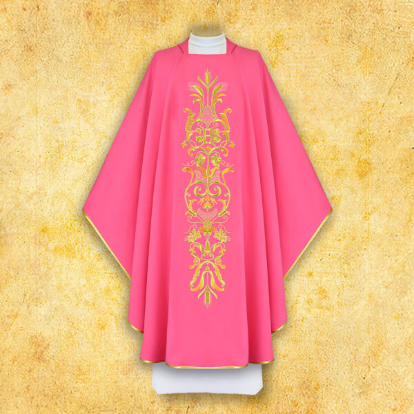 Pink embroidered chasuble "Ears of Corn and Grapes"