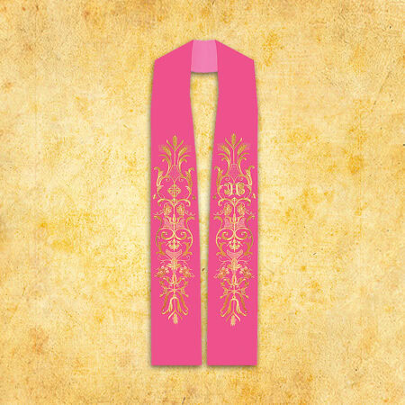 Pink embroidered stole "Ears of Corn and Grapes"