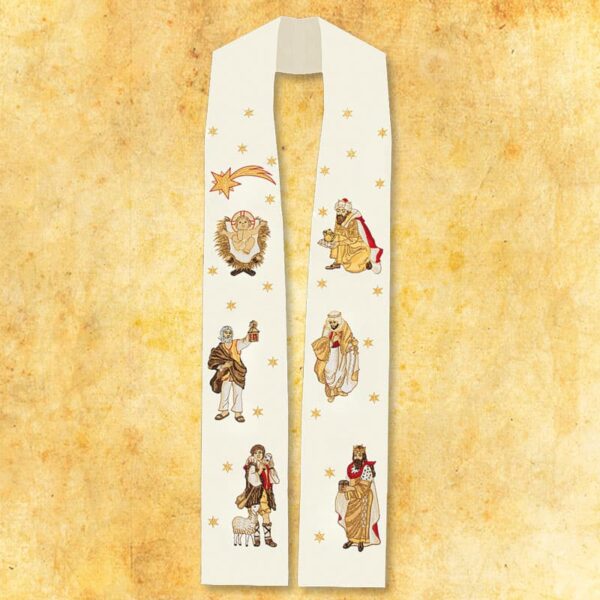 Embroidered stole "Bethlehem" sepia