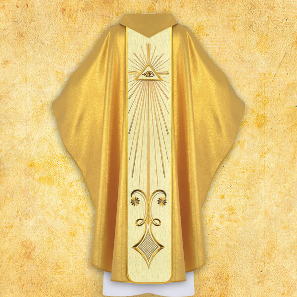 Gold chasuble with embroidered wedding belt "What God Has Joined Together"