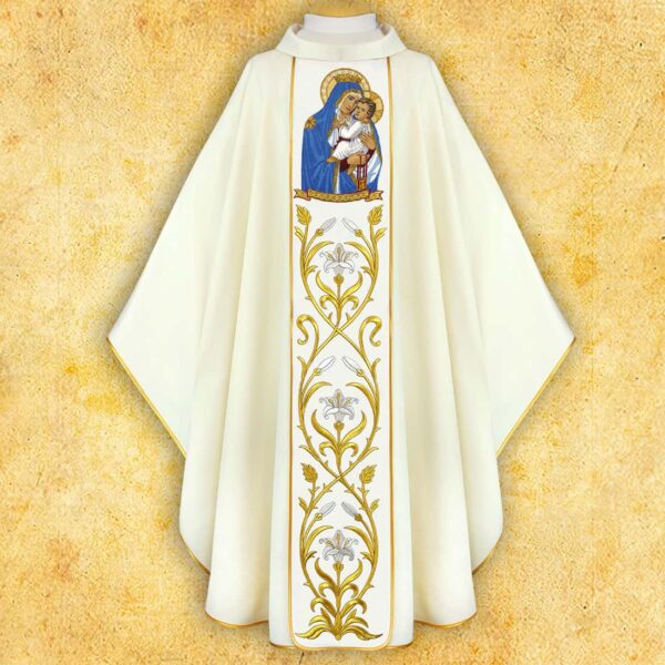 Chasuble with embroidered image "Our Lady of Mount Carmel"