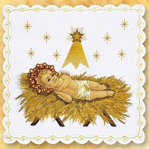 Embroidered pectoral cross "In the Manger Lies"