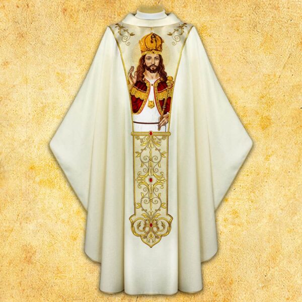 Chasuble with embroidered belt "Jesus Christ King of Poland"