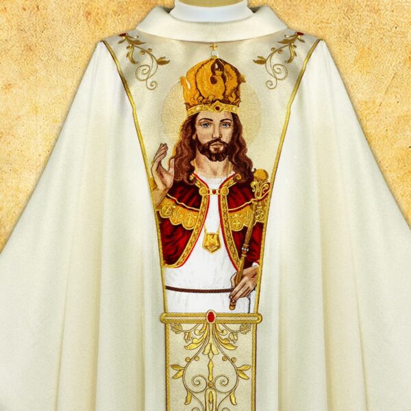 Chasuble with embroidered belt "Jesus Christ King of Poland"