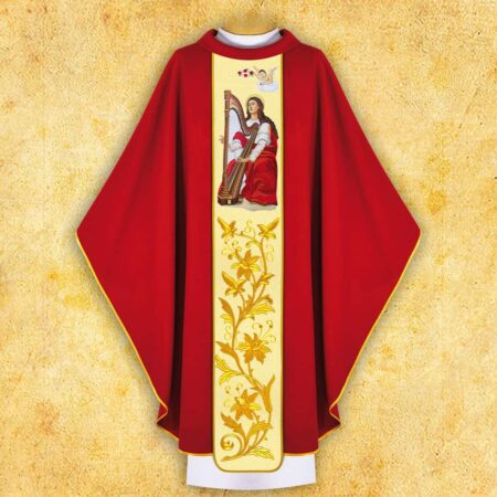 Chasuble with Embroidered Image of St. Cecilia