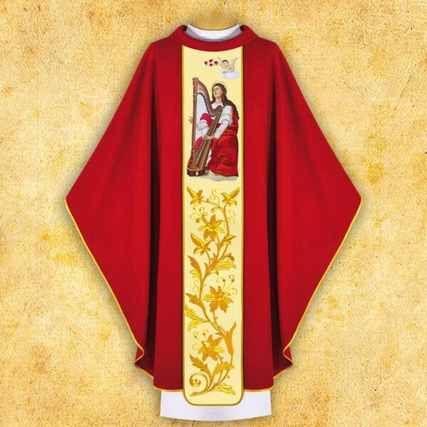 Chasuble with Embroidered Image of St. Cecilia
