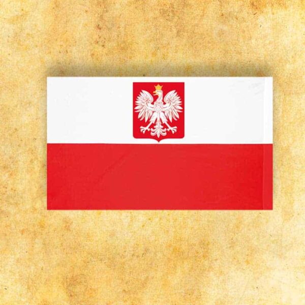 White and red flag with emblem