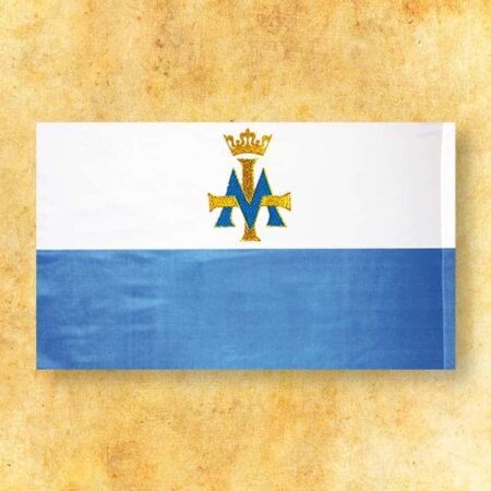 White and blue flag with "M"