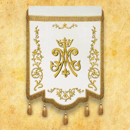 Embroidered banner with the image of Mary Immaculate