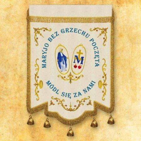 Embroidered banner with the image of Mary Immaculate