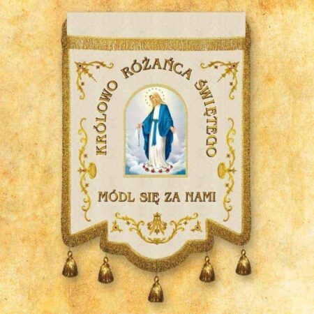 Embroidered banner "Queen of the Holy Rosary" with custom inscription