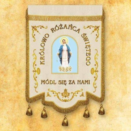 Embroidered banner "Queen of the Holy Rosary" with custom inscription