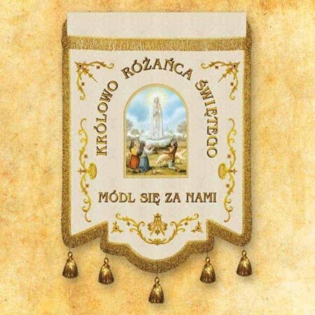 Embroidered banner "Queen of the Holy Rosary" with custom inscription