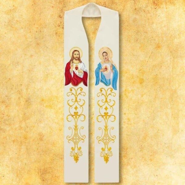Embroidered stole "Heart of Jesus and Mary"