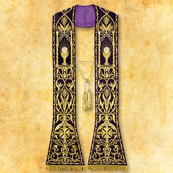 Embroidered Roman stole on plush "Chalice"