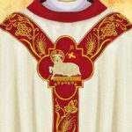 Embroidered chasuble with "PX" appliqué
