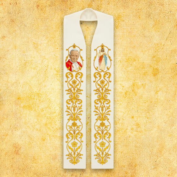 Embroidered stole "John Paul II and Merciful Jesus"