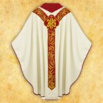 Embroidered chasuble with appliqué "IHS"