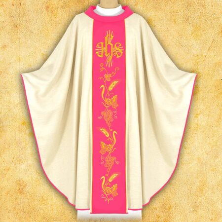 Chasuble with embroidered pink belt