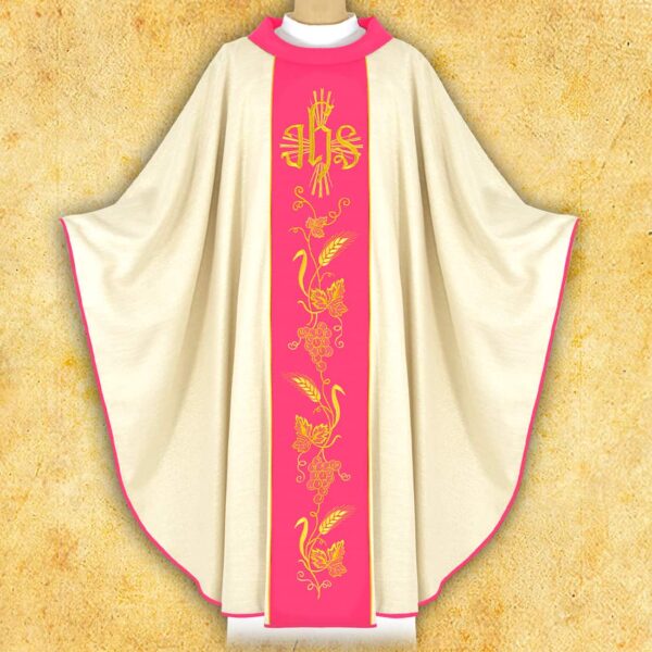 Chasuble with embroidered pink belt