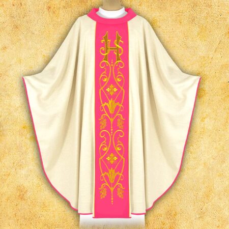 Chasuble with embroidered pink belt