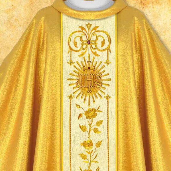 Gold Chasuble with Embroidered Belt "Chalice with Ihs"