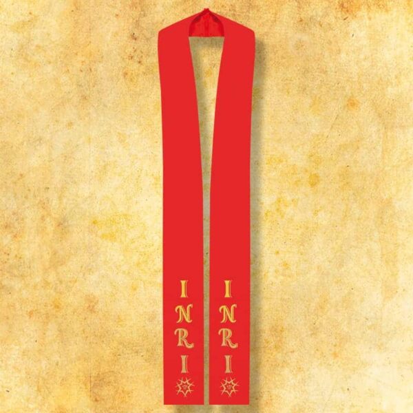 Embroidered stole with large cross "INRI"