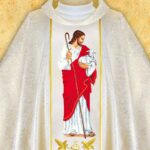 Chasuble with embroidered image of "St. Isidore"