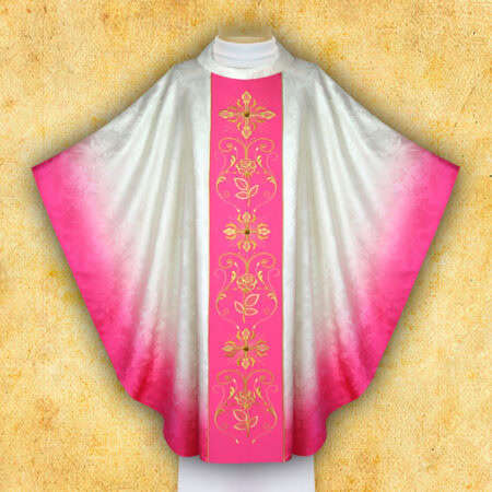Chasuble with embroidered pink belt
