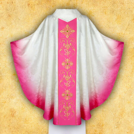 Chasuble with embroidered pink belt