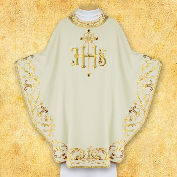 Embroidered Chasuble "Sacra Flora" ecru