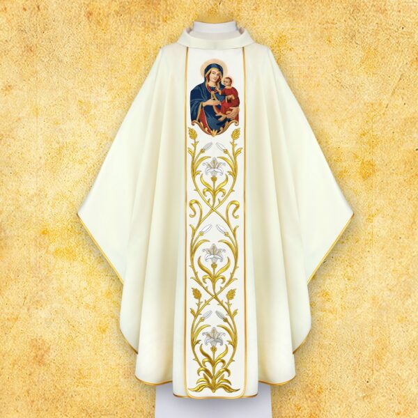 Ornat Z Wizerunkiem Haftowanym "Matka Boża Gietrzwałdzka" Chasuble with Embroidered Image "Our Lady of Gietrzwałdzka"
