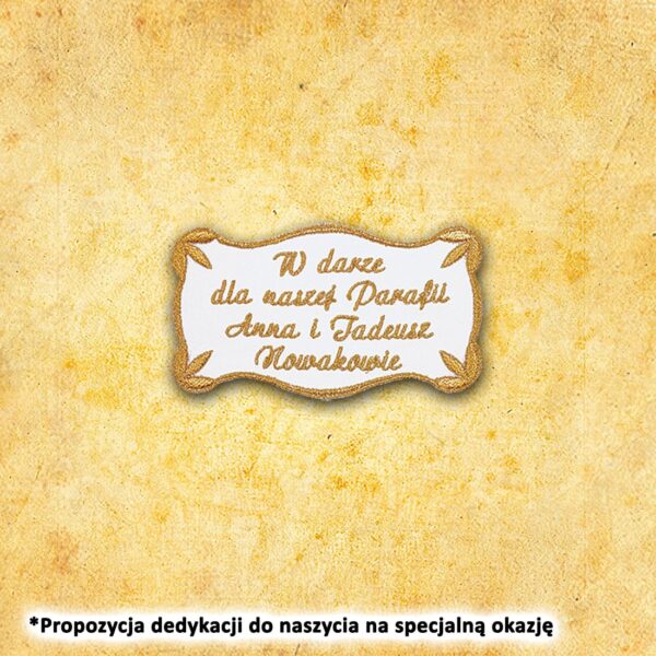 Embroidered dedication up to 20 letters