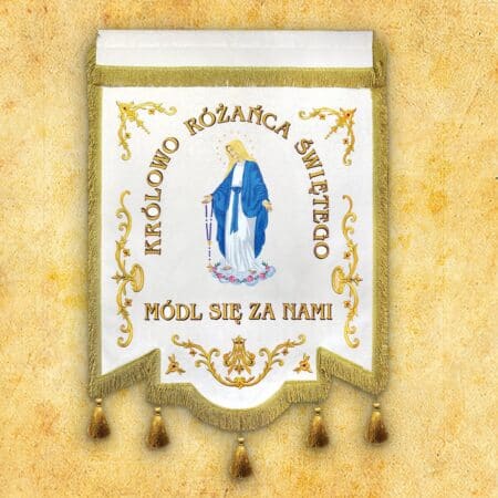 Embroidered banner "Queen of the Holy Rosary" with custom inscription