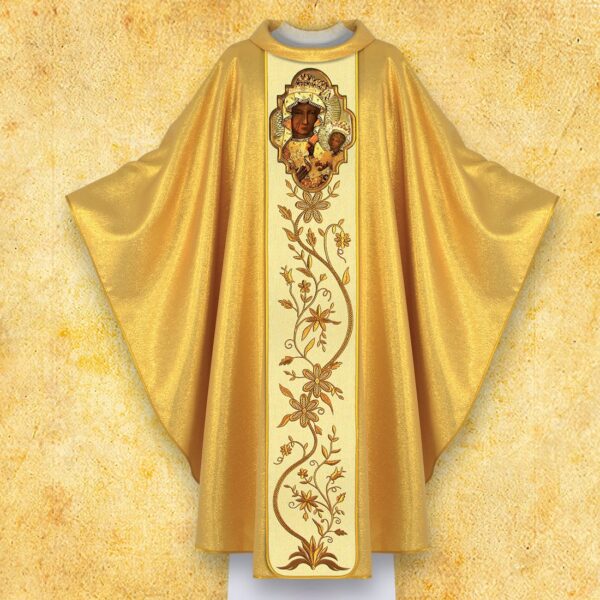 Embroidered chasuble with a photographic image of "Our Lady of Częstochowa"