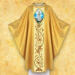 Embroidered chasuble with a photographic image of "Our Lady of Fatima with Children"