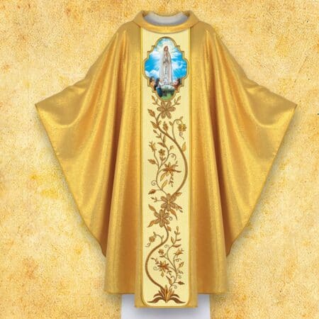  Embroidered chasuble with a photographic image of "Our Lady of Fatima with Children"