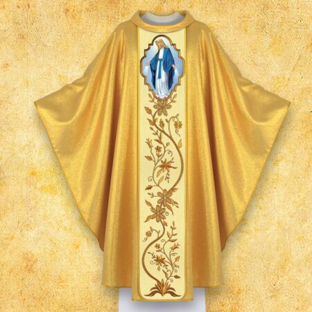  Embroidered chasuble with a photographic image of "Our Lady of the Immaculate Conception"