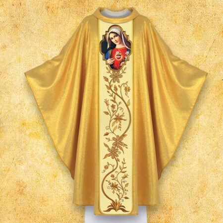 Embroidered chasuble with a photographic image of "The Heart of Mary"